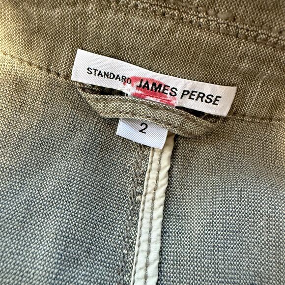 Standard James Perse Blazer SZ 2 Medium Linen Blend Three Button Army Green - Picture 3 of 12